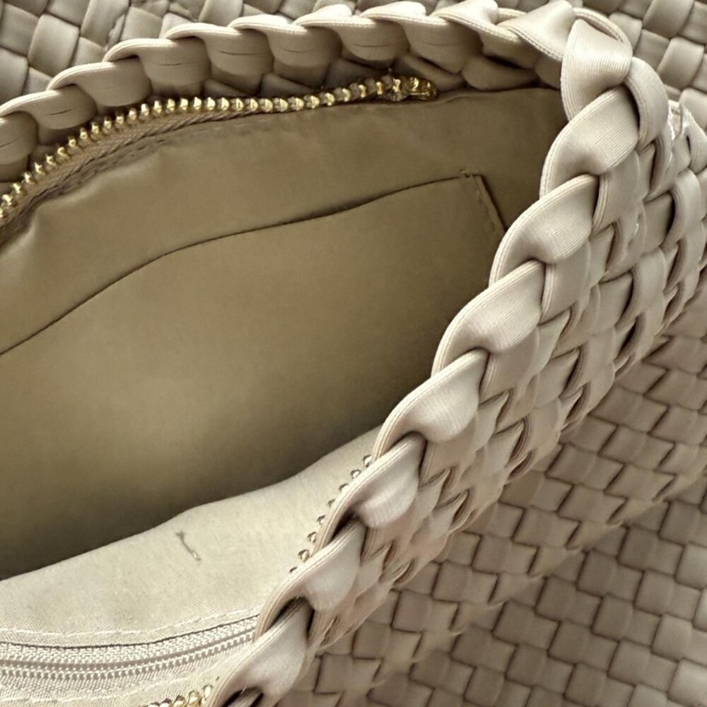 Ah-Dorned New York Neoprene Messenger Bag Tote Beige 2pc Set NWT - Picture 5 of 11